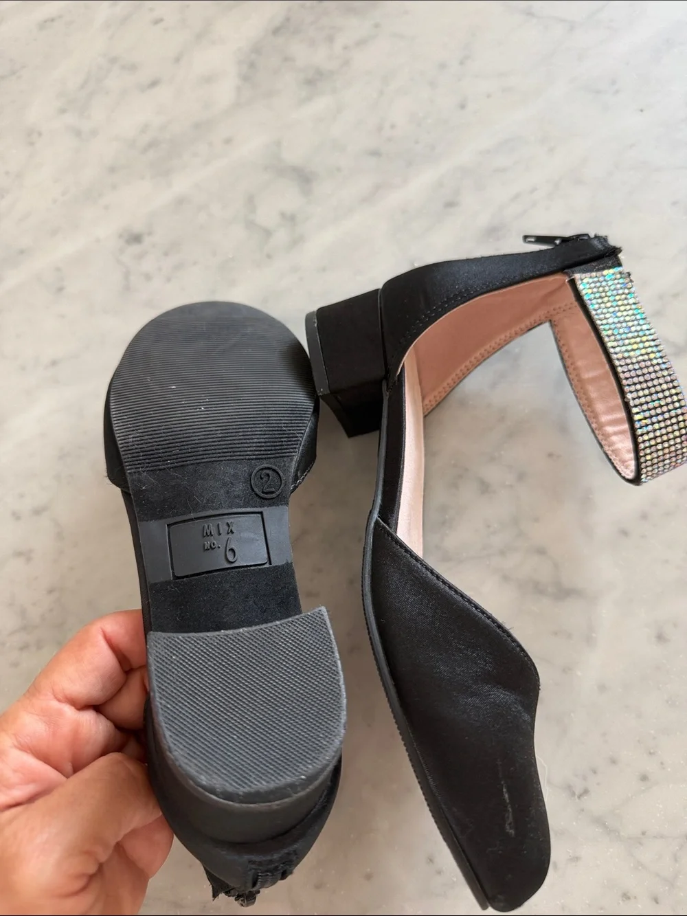 Black Ankle-Strap Flats with Rhinestone Trim